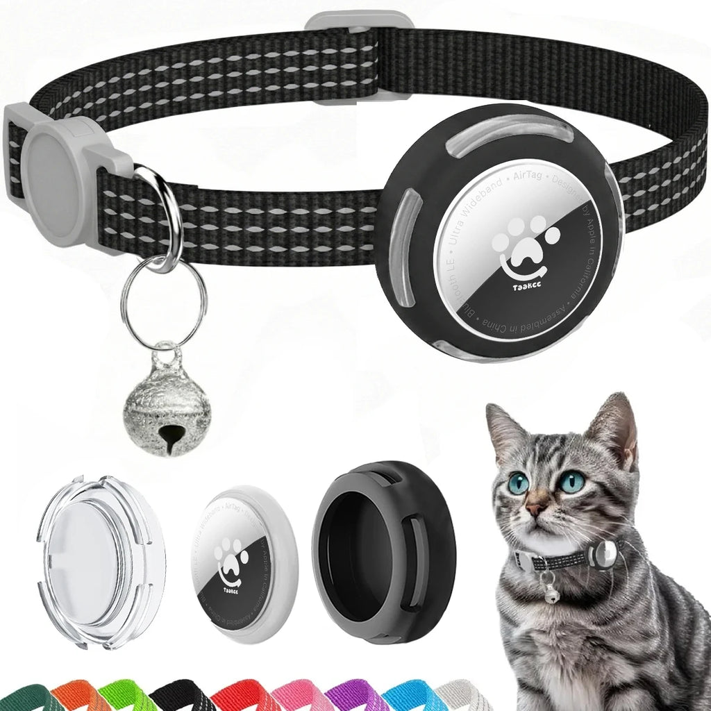 Airtag Cat Collar Breakaway, Reflective Kitten Collar with Air Tag Holder Case for Girl Boy Cats, 0.4 In in Width Lightweight