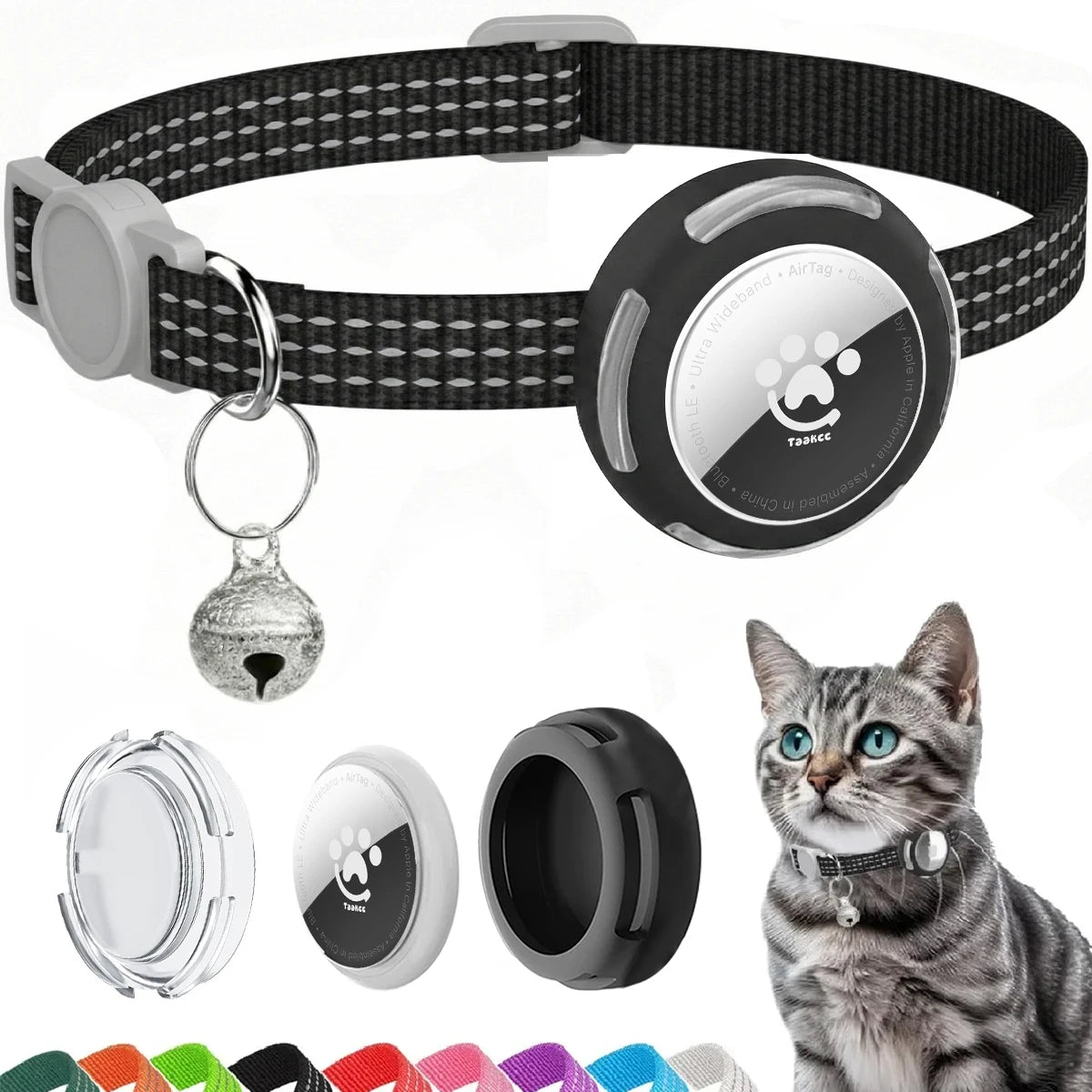 Airtag Cat Collar Breakaway, Reflective Kitten Collar with Air Tag Holder Case for Girl Boy Cats, 0.4 In in Width Lightweight