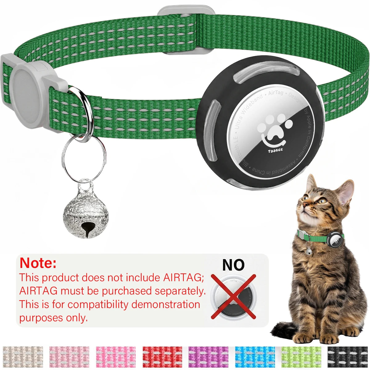 Airtag Cat Collar Breakaway, Reflective Kitten Collar with Air Tag Holder Case for Girl Boy Cats, 0.4 In in Width Lightweight