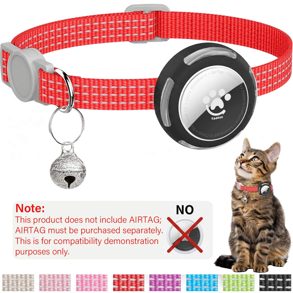 Airtag Cat Collar Breakaway, Reflective Kitten Collar with Air Tag Holder Case for Girl Boy Cats, 0.4 In in Width Lightweight