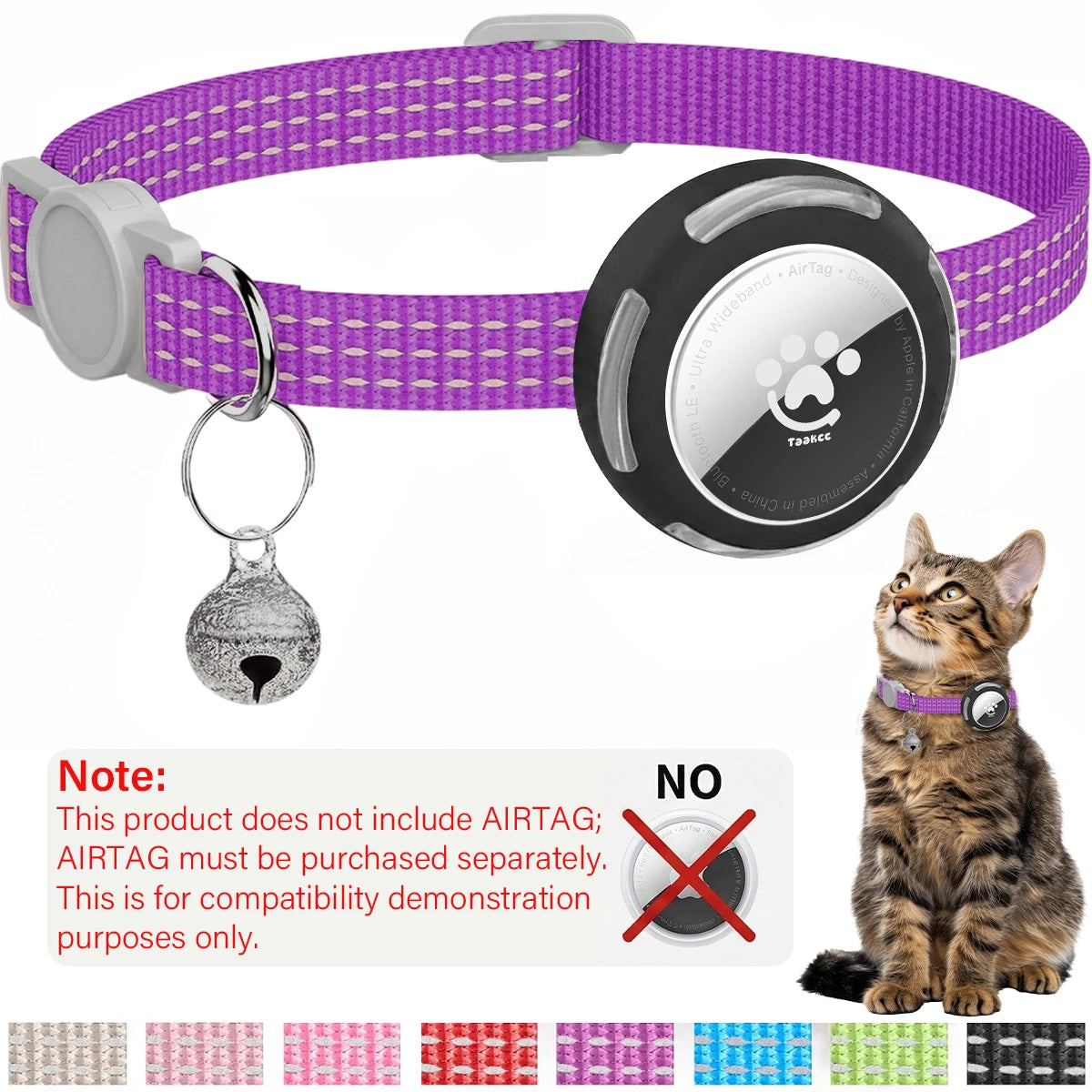 Airtag Cat Collar Breakaway, Reflective Kitten Collar with Air Tag Holder Case for Girl Boy Cats, 0.4 In in Width Lightweight