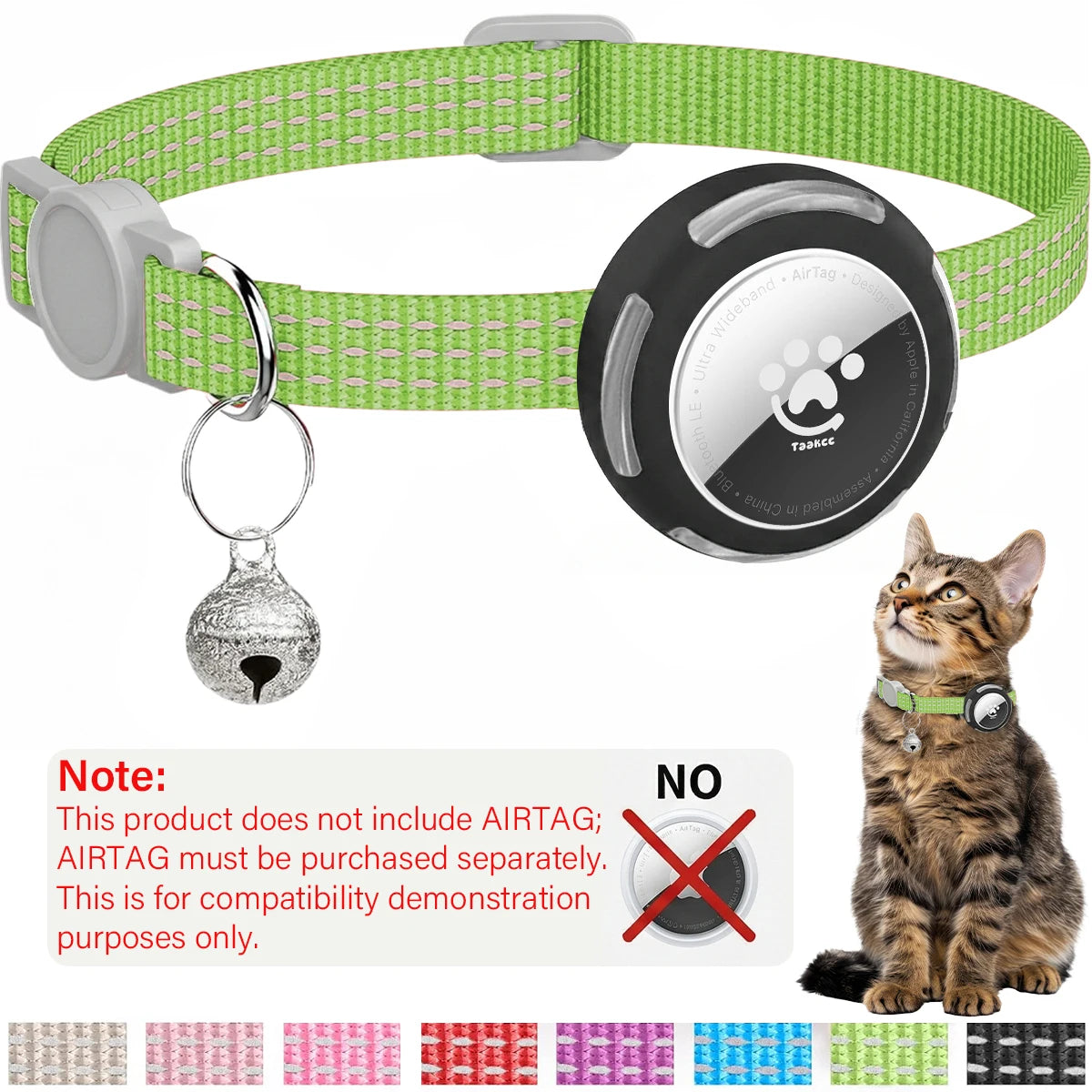 Airtag Cat Collar Breakaway, Reflective Kitten Collar with Air Tag Holder Case for Girl Boy Cats, 0.4 In in Width Lightweight
