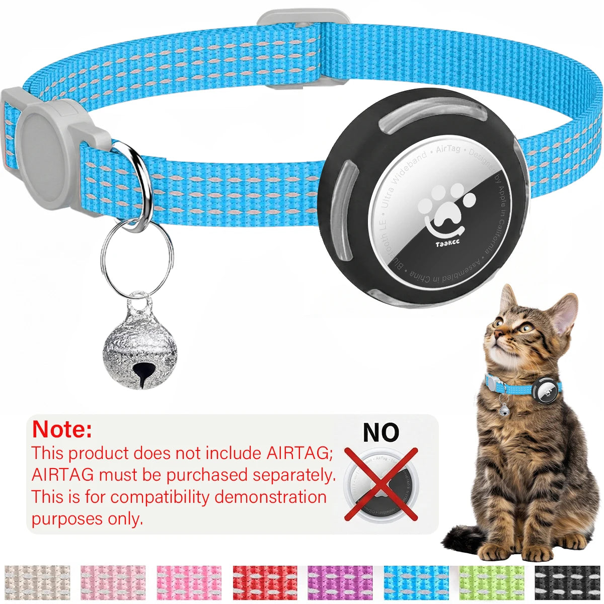 Airtag Cat Collar Breakaway, Reflective Kitten Collar with Air Tag Holder Case for Girl Boy Cats, 0.4 In in Width Lightweight