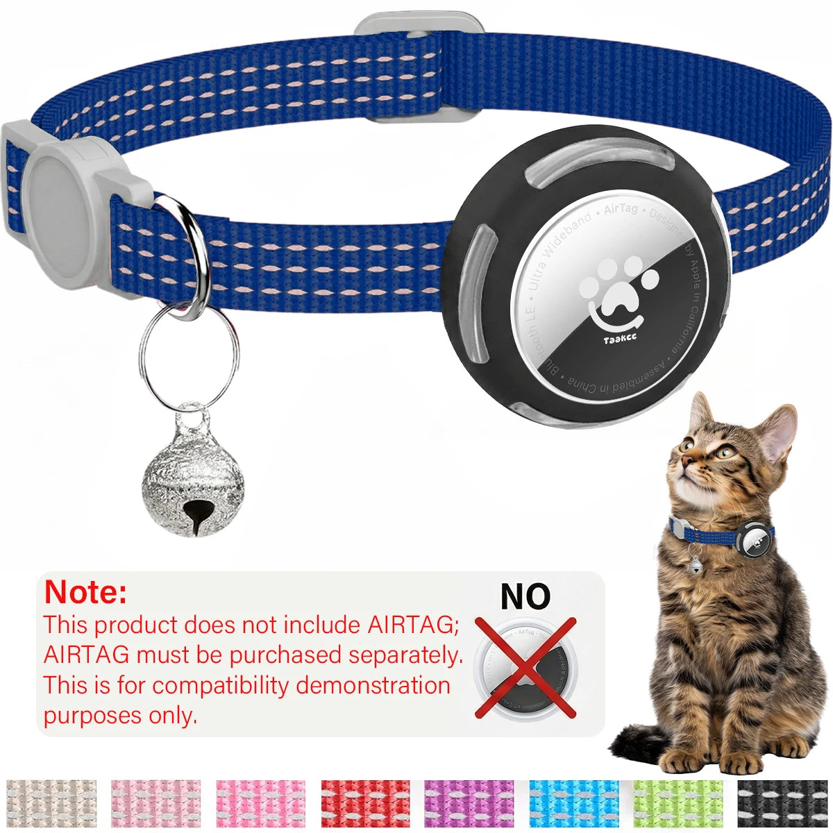 Airtag Cat Collar Breakaway, Reflective Kitten Collar with Air Tag Holder Case for Girl Boy Cats, 0.4 In in Width Lightweight