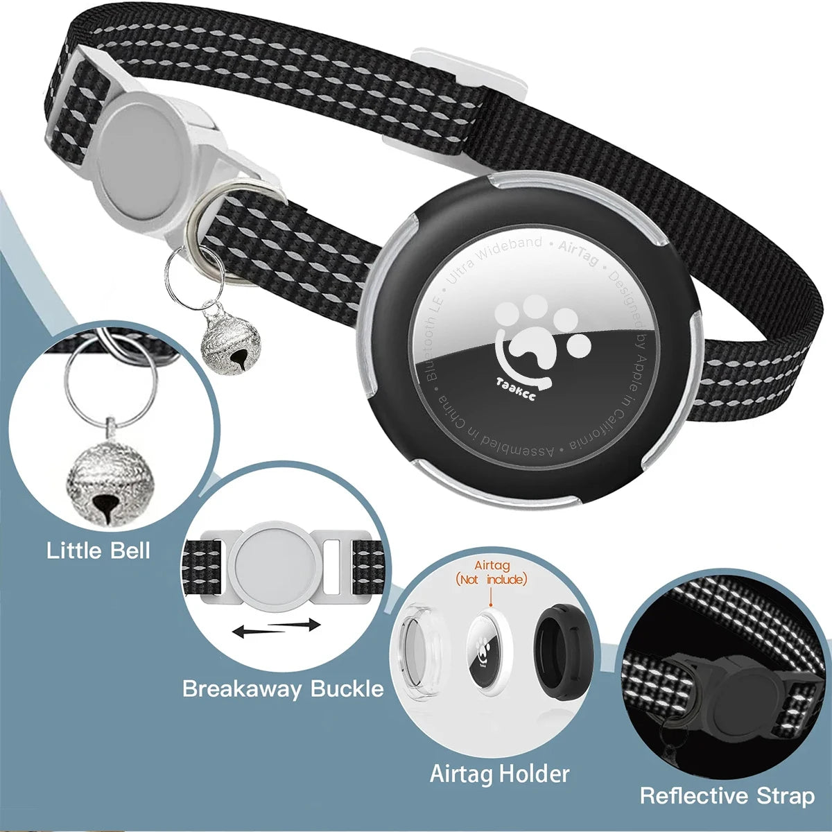 Airtag Cat Collar Breakaway, Reflective Kitten Collar with Air Tag Holder Case for Girl Boy Cats, 0.4 In in Width Lightweight
