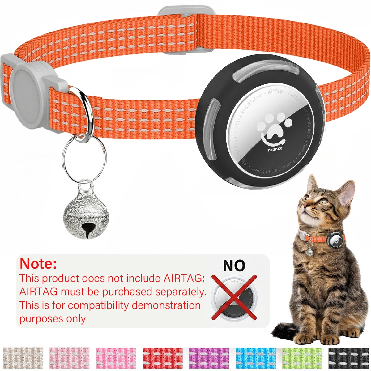Airtag Cat Collar Breakaway, Reflective Kitten Collar with Air Tag Holder Case for Girl Boy Cats, 0.4 In in Width Lightweight