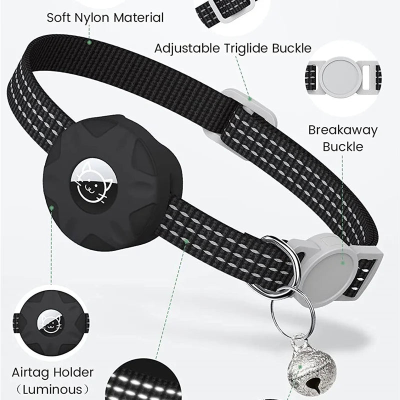 Airtag Cat Collar Positioning Tracker Silicone Sleeve Three Wire Reflective Bag Bell Dog Pet