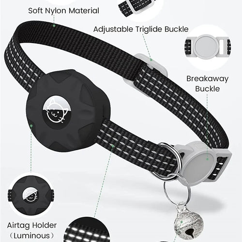 Airtag Cat Collar Positioning Tracker Silicone Sleeve Three Wire Reflective Bag Bell Dog Pet