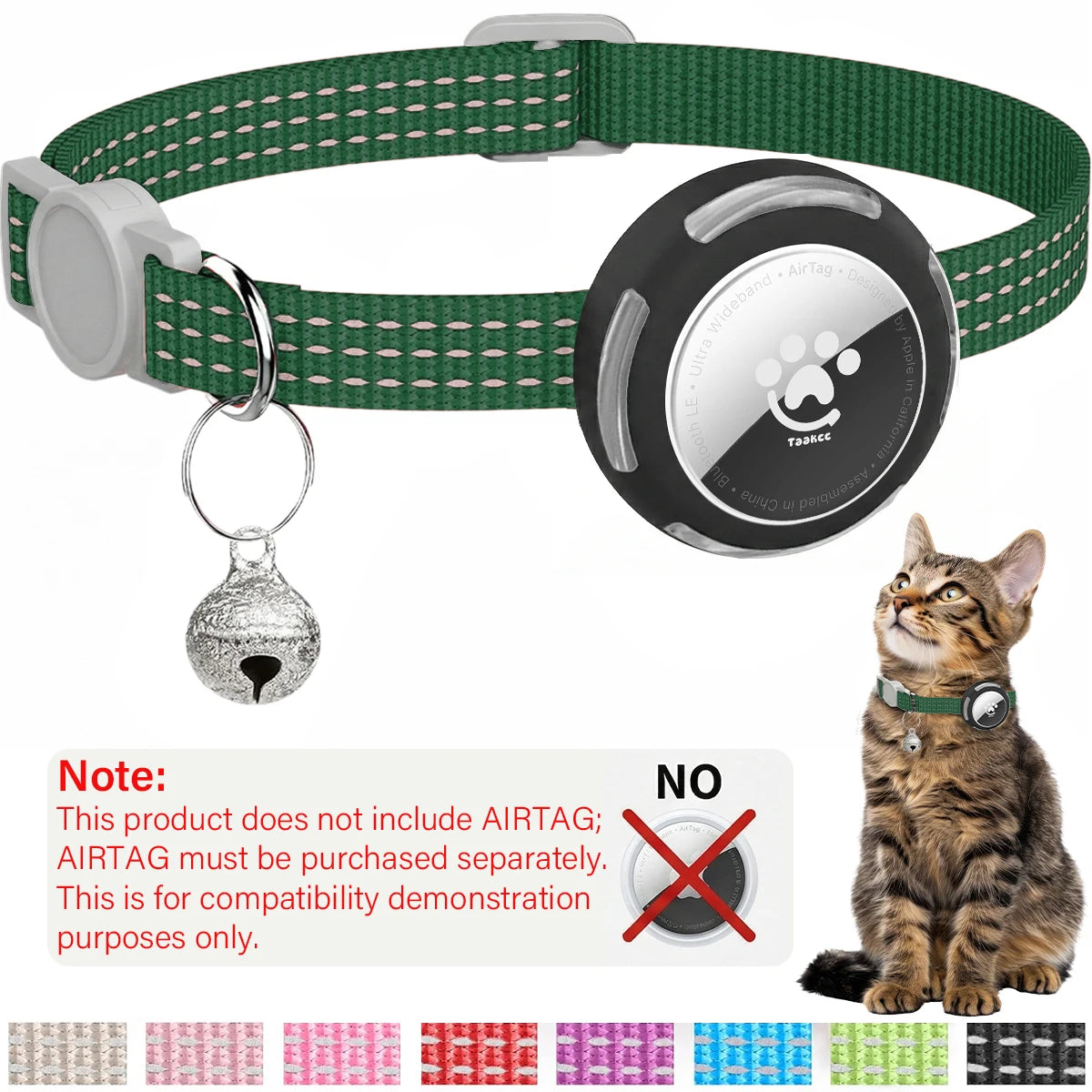 Airtag Cat Collar Breakaway, Reflective Kitten Collar with Air Tag Holder Case for Girl Boy Cats, 0.4 In in Width Lightweight