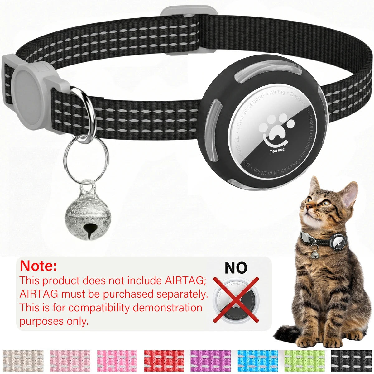 Airtag Cat Collar Breakaway, Reflective Kitten Collar with Air Tag Holder Case for Girl Boy Cats, 0.4 In in Width Lightweight