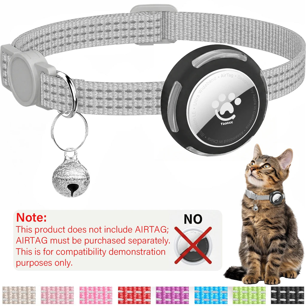 Airtag Cat Collar Breakaway, Reflective Kitten Collar with Air Tag Holder Case for Girl Boy Cats, 0.4 In in Width Lightweight
