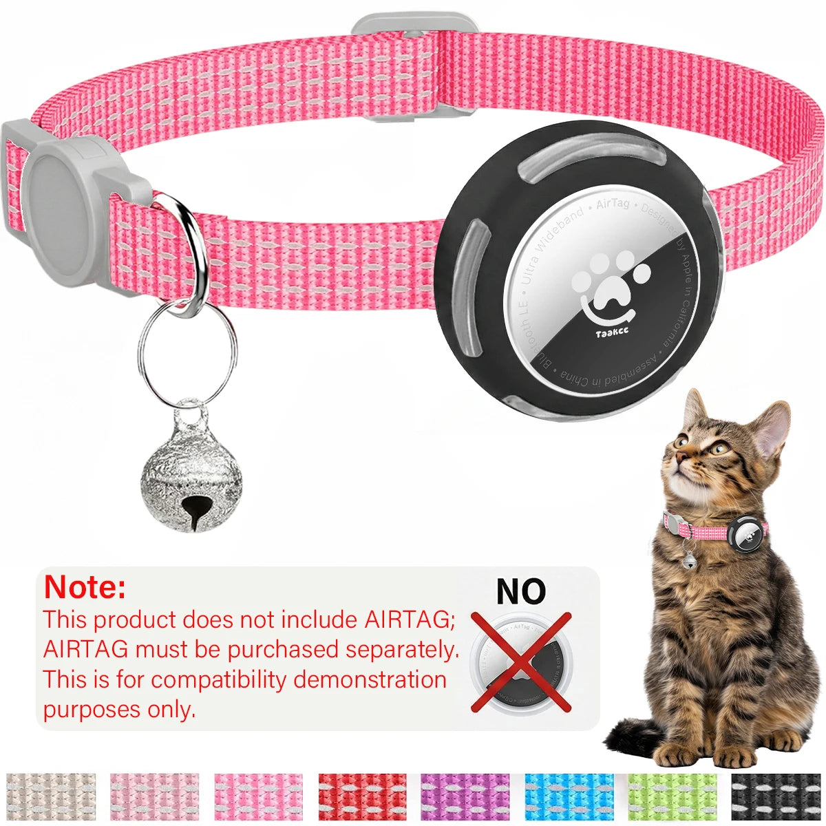 Airtag Cat Collar Breakaway, Reflective Kitten Collar with Air Tag Holder Case for Girl Boy Cats, 0.4 In in Width Lightweight